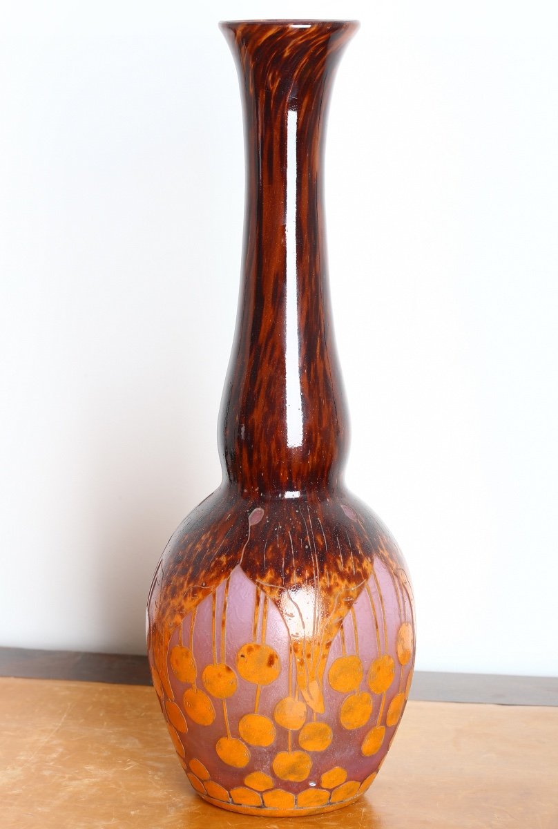 Important Vase Aux Cerises Le Verre Français Charles Schneider Circa 1918-1921 -photo-3