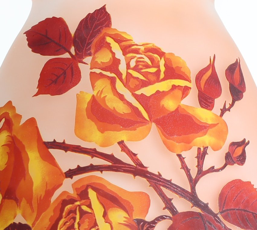 Impressive Vase Glass With Roses Signed Muller Frères Lunéville - Art Nouveau Circa 1920-photo-2