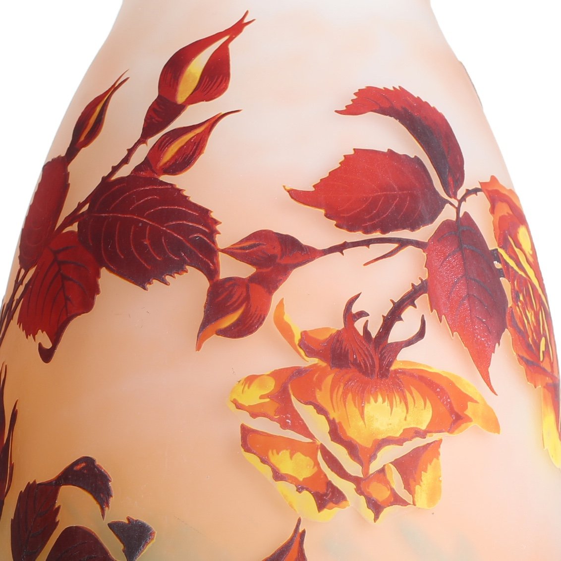 Impressive Vase Glass With Roses Signed Muller Frères Lunéville - Art Nouveau Circa 1920-photo-3