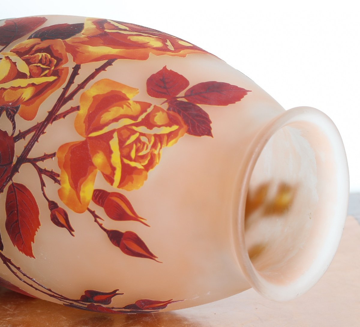 Impressive Vase Glass With Roses Signed Muller Frères Lunéville - Art Nouveau Circa 1920-photo-4