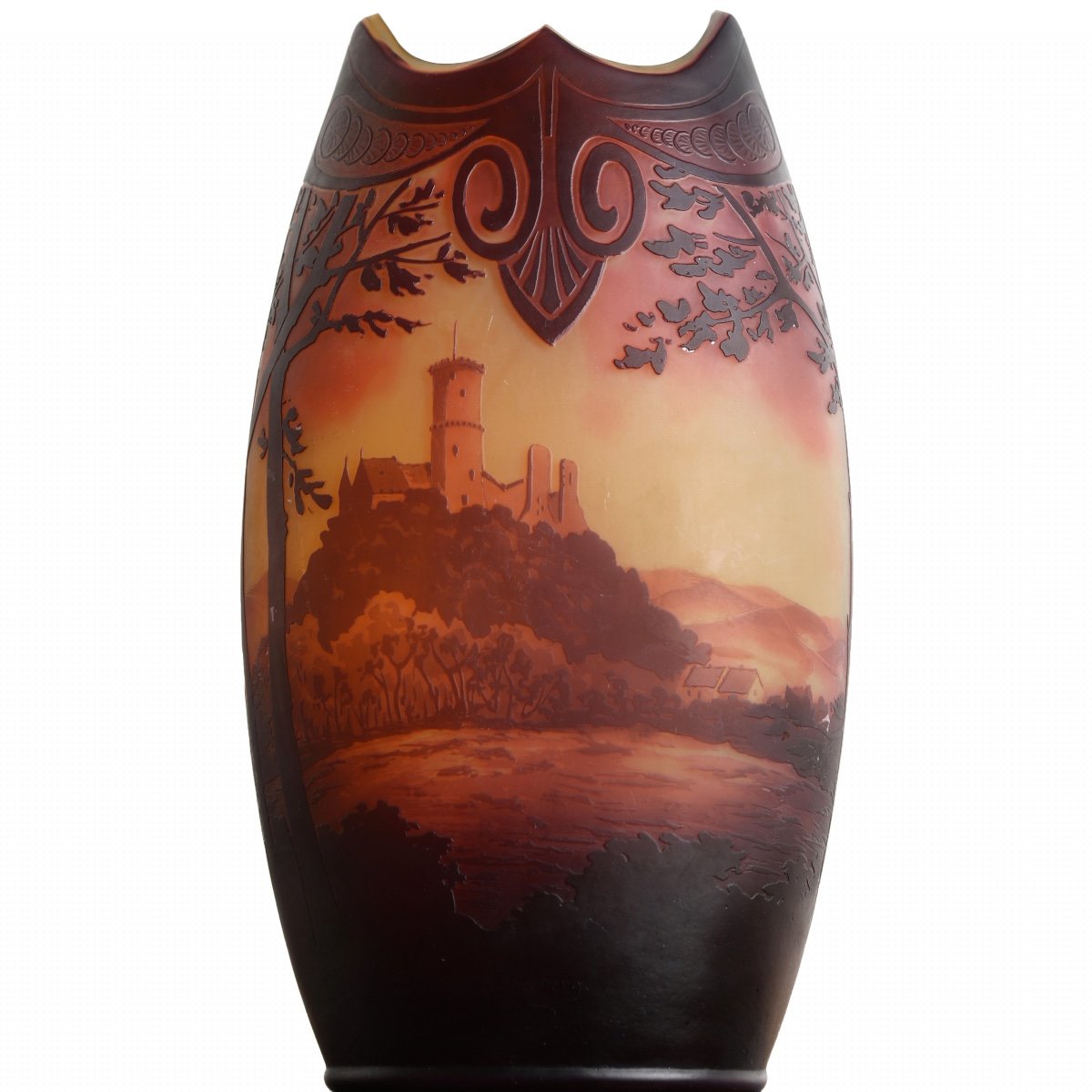 Important Vase Polylobé Ruines Godesberg Signé d'Argental Paul Nicolas Nancy 1920 Art Nouveau-photo-1