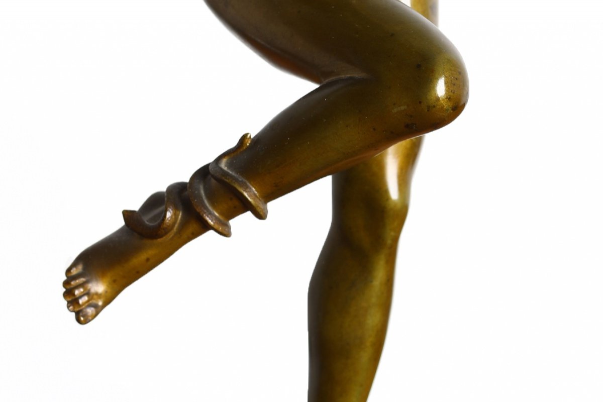 Grande Sculpture Bronze Danseuse Au Serpent De Claire Colinet 1880-1950 - Circa 1925 Art Deco-photo-3