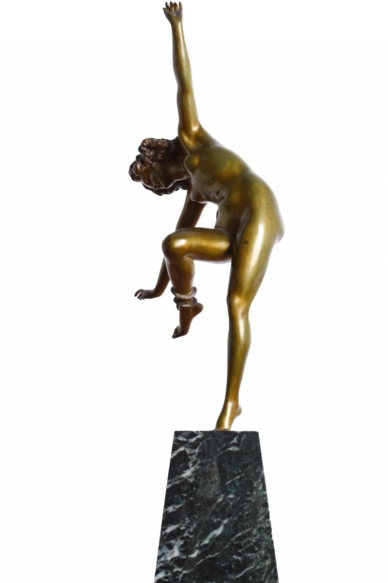Grande Sculpture Bronze Danseuse Au Serpent De Claire Colinet 1880-1950 - Circa 1925 Art Deco-photo-1