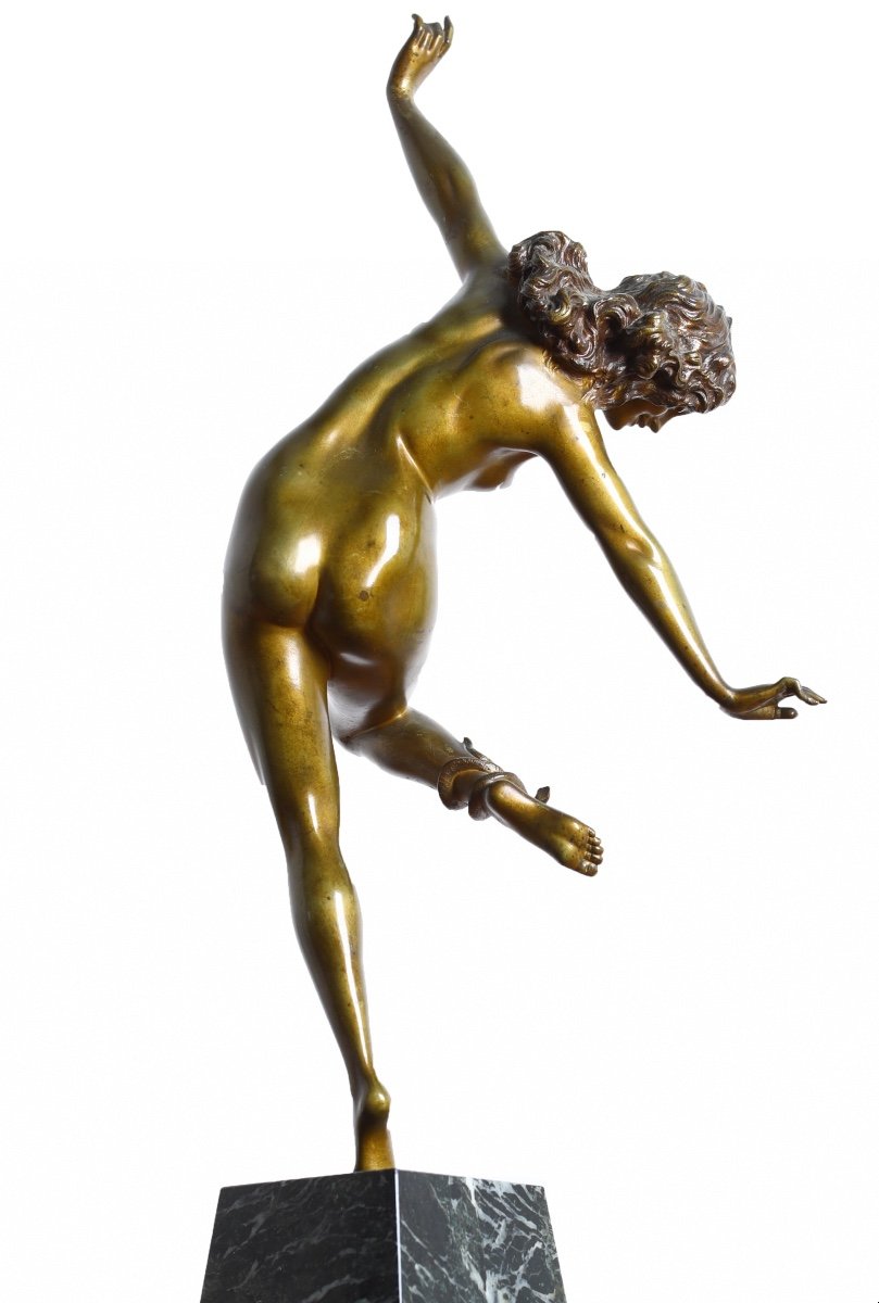 Grande Sculpture Bronze Danseuse Au Serpent De Claire Colinet 1880-1950 - Circa 1925 Art Deco-photo-2
