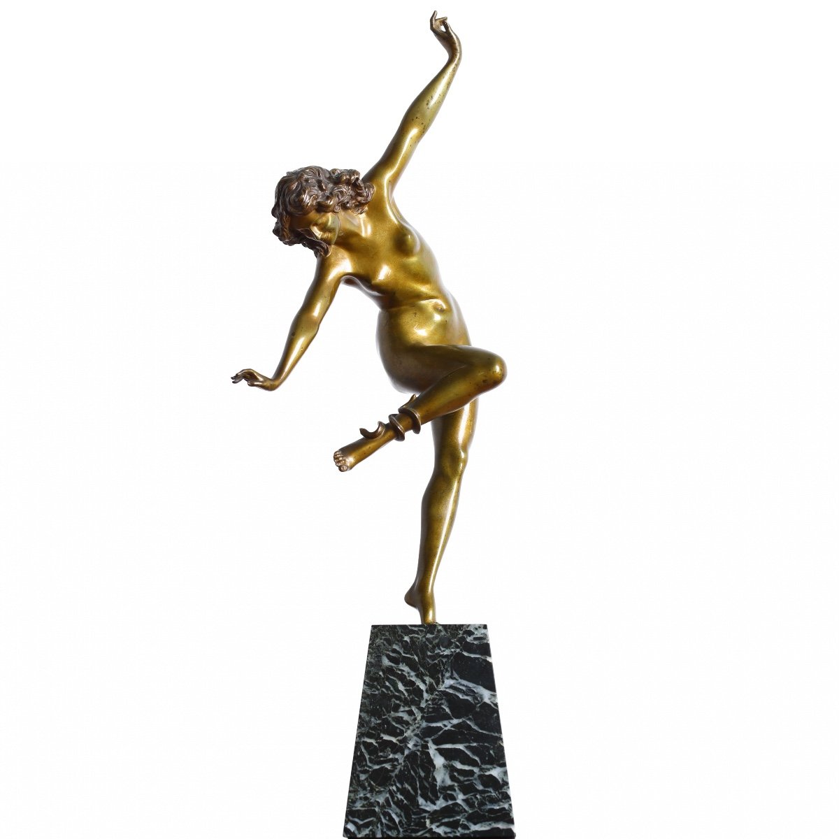 Grande Sculpture Bronze Danseuse Au Serpent De Claire Colinet 1880-1950 - Circa 1925 Art Deco-photo-4