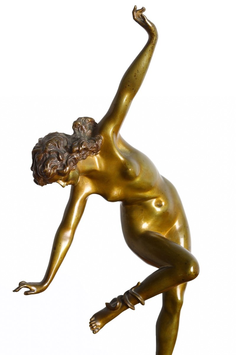 Grande Sculpture Bronze Danseuse Au Serpent De Claire Colinet 1880-1950 - Circa 1925 Art Deco-photo-5