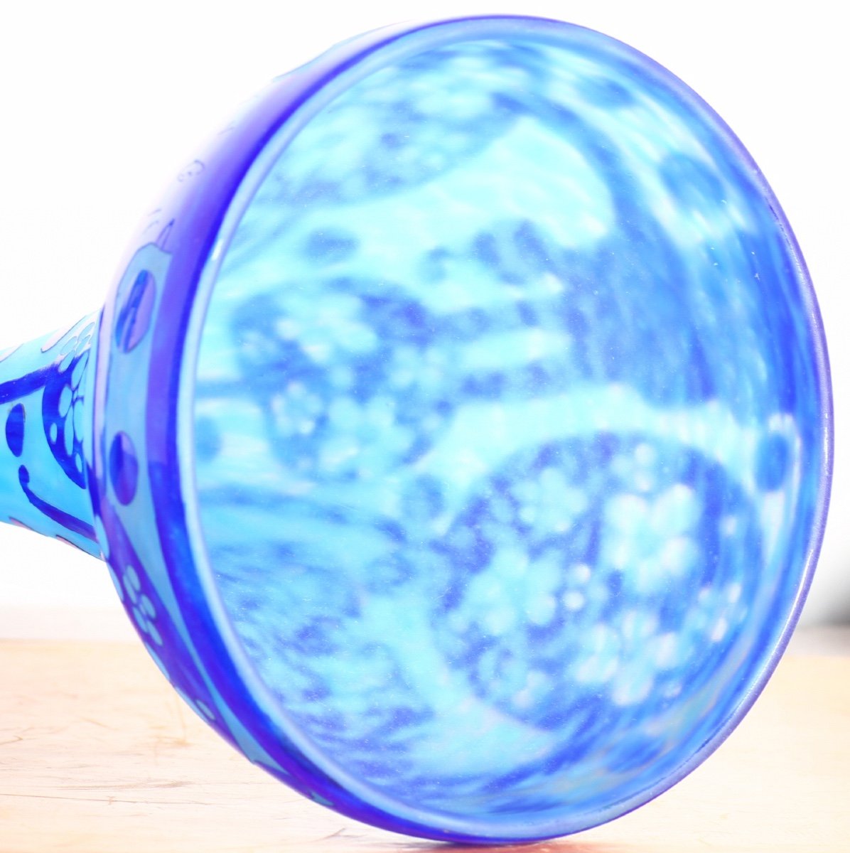 Large Azurette Vase Charles Schneider Le Verre Français - Art Deco Circa 1923-photo-2