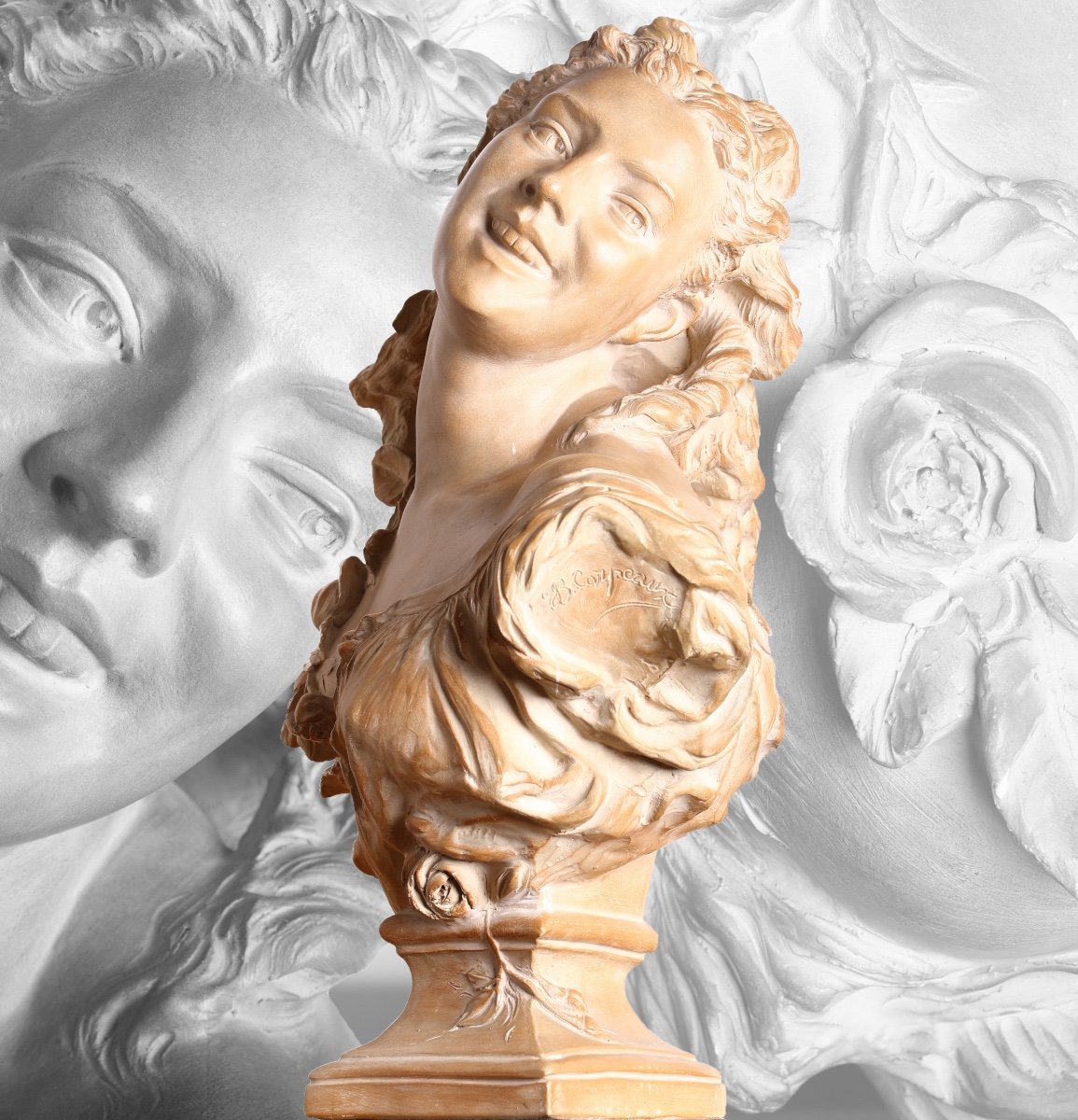 Bust Sculpture La Rieuse Or Bacchante With Roses N°2 Jean-baptiste Carpeaux-photo-4