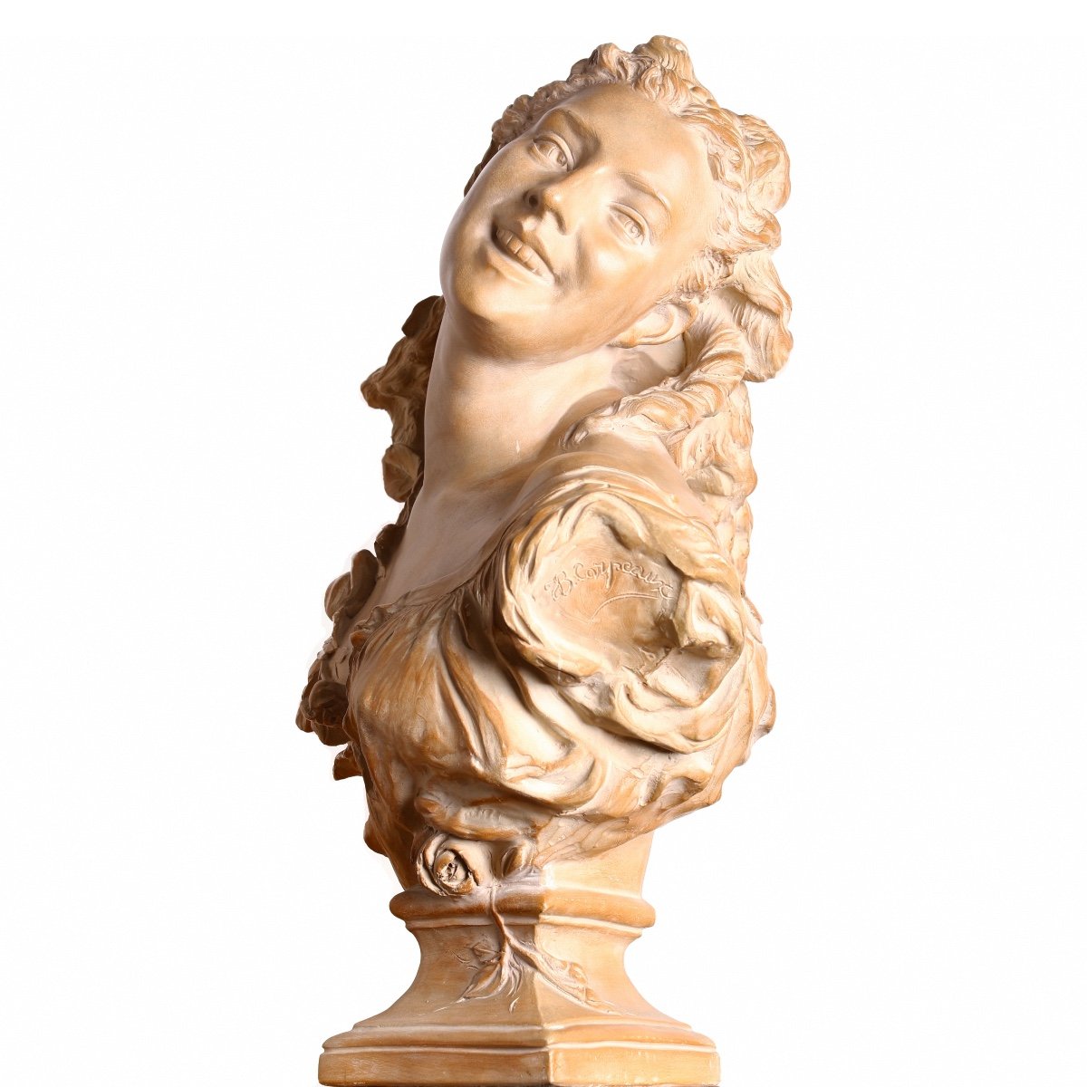 Bust Sculpture La Rieuse Or Bacchante With Roses N°2 Jean-baptiste Carpeaux