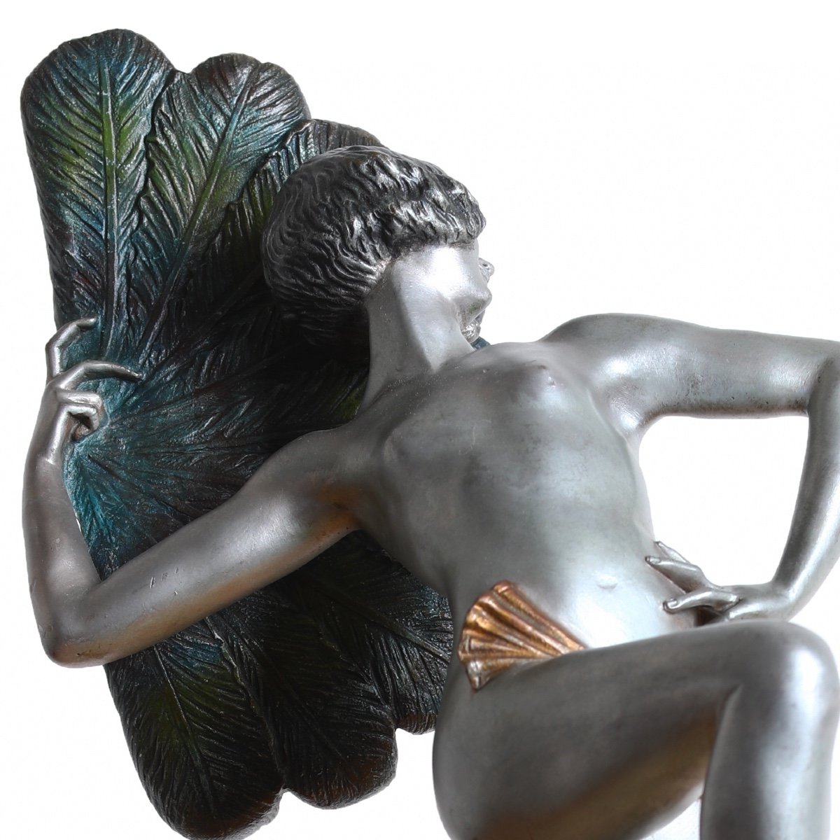 Henri Désiré Grisard Large Bronze Subject Woman With Peacock Feathers - Art Deco 1925-photo-3