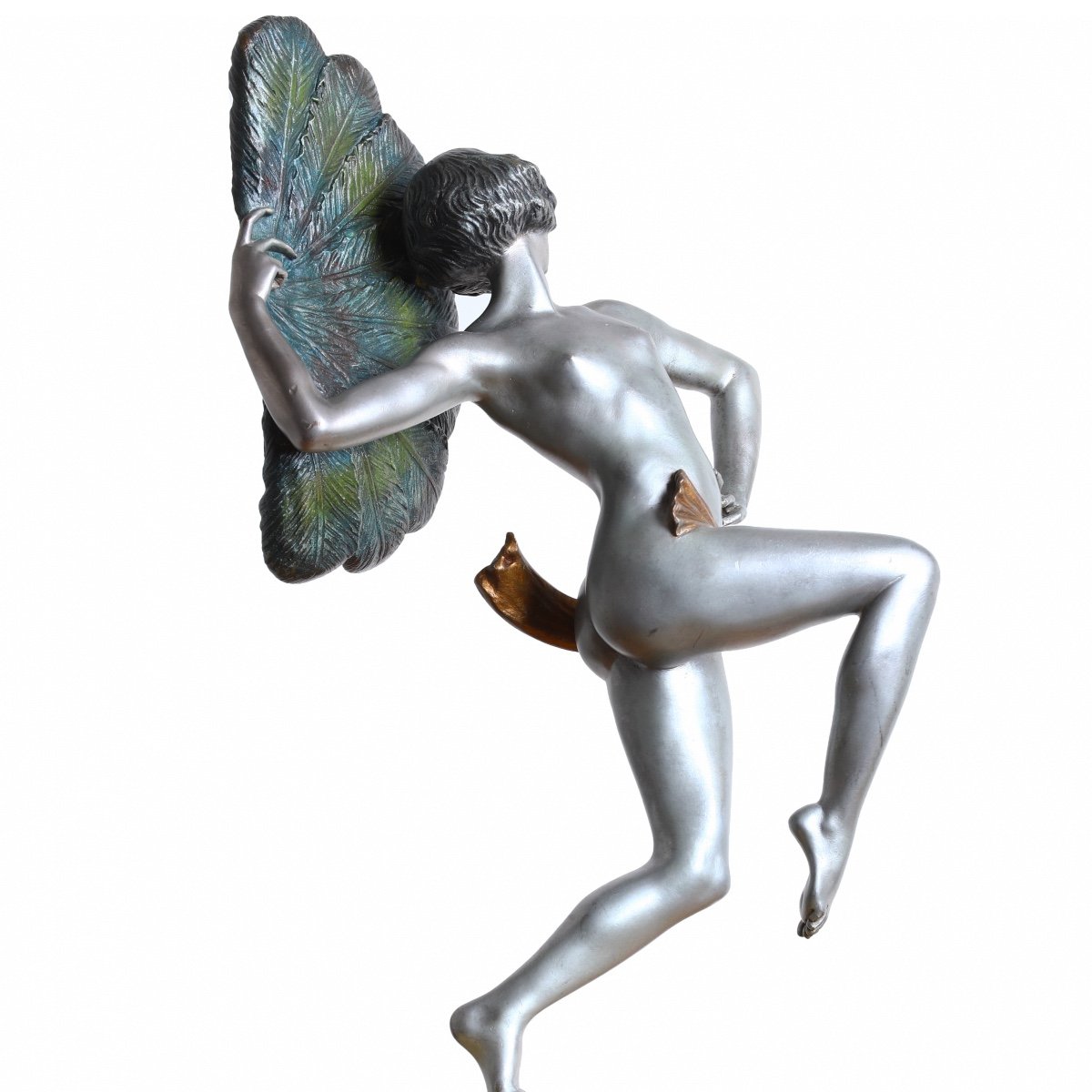 Henri Désiré Grisard Large Bronze Subject Woman With Peacock Feathers - Art Deco 1925-photo-2
