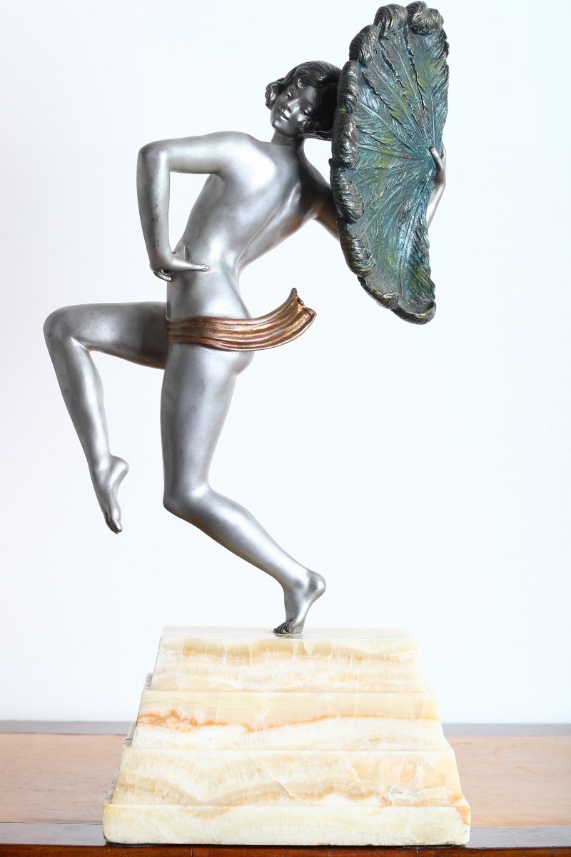 Henri Désiré Grisard Large Bronze Subject Woman With Peacock Feathers - Art Deco 1925-photo-4