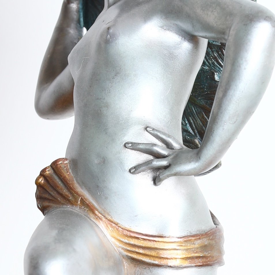 Henri Désiré Grisard Large Bronze Subject Woman With Peacock Feathers - Art Deco 1925-photo-6
