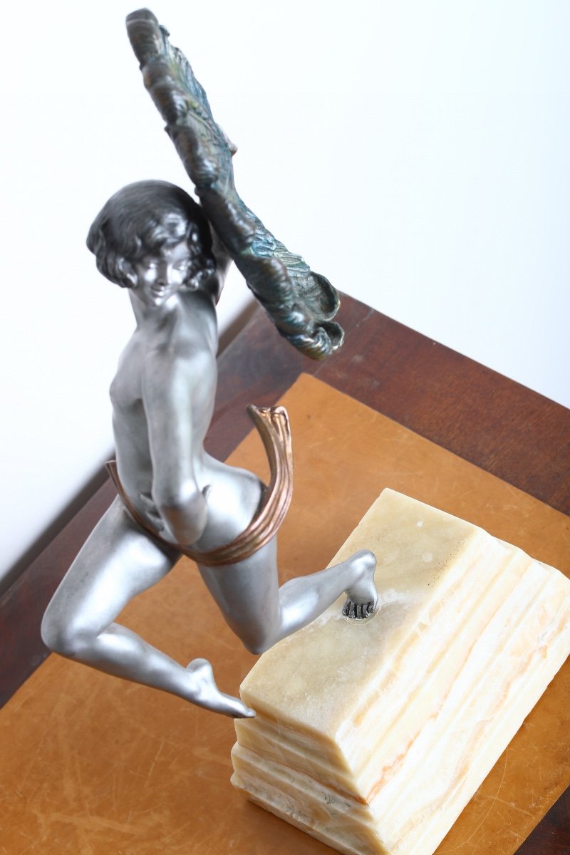 Henri Désiré Grisard Large Bronze Subject Woman With Peacock Feathers - Art Deco 1925-photo-7