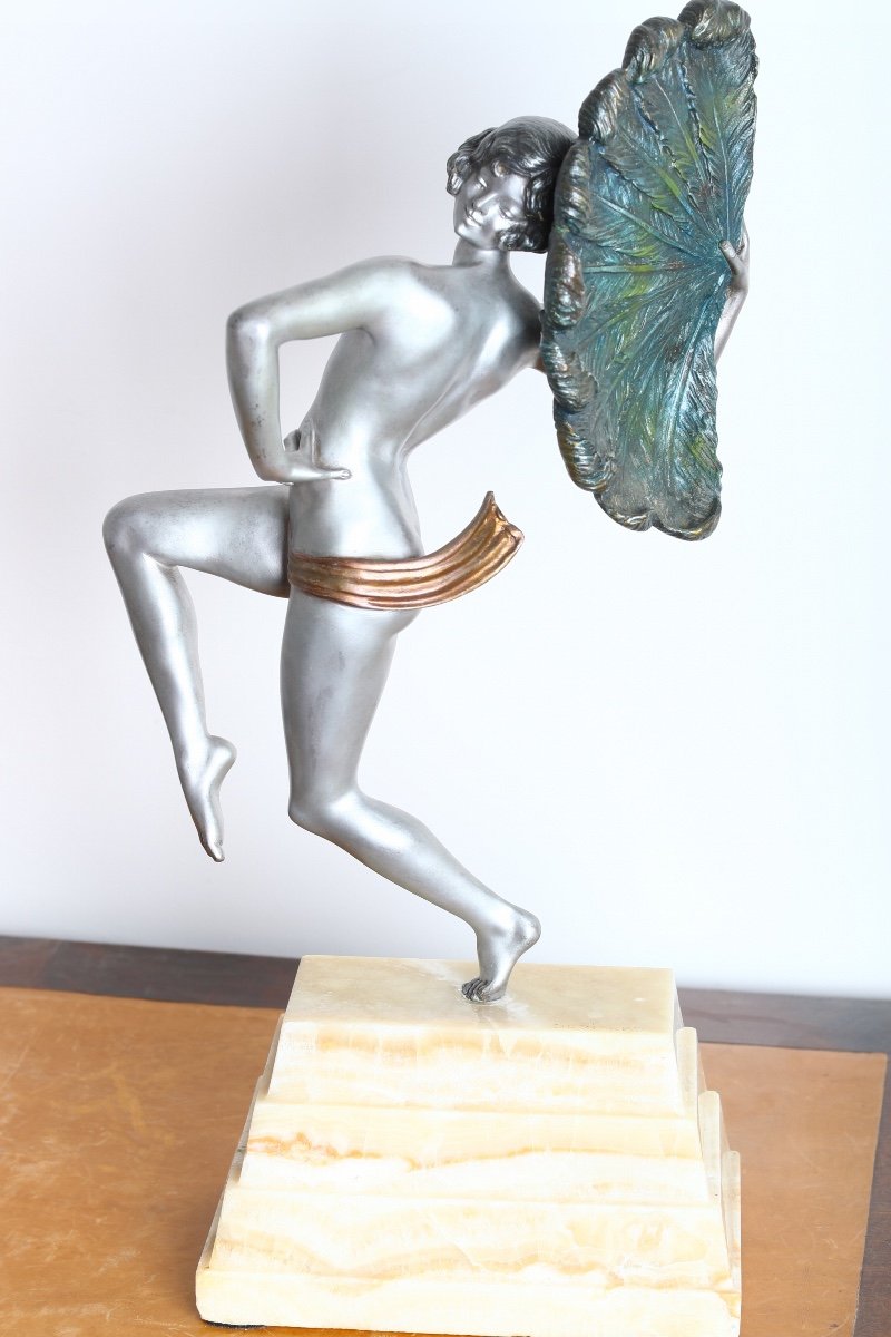 Henri Désiré Grisard Large Bronze Subject Woman With Peacock Feathers - Art Deco 1925-photo-8
