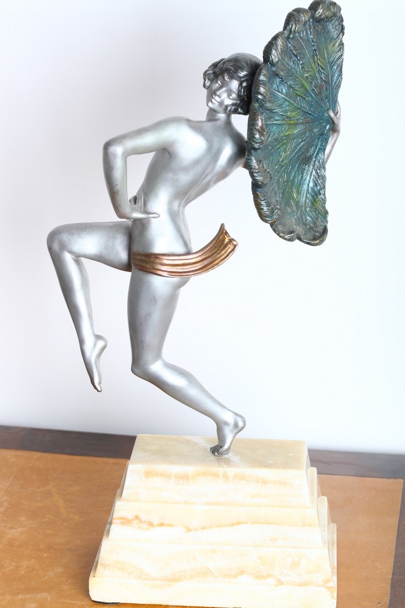 Henri Désiré Grisard Grand Sujet En Bronze Femme Aux Plumes De Paons - Art Deco 1925 -photo-8