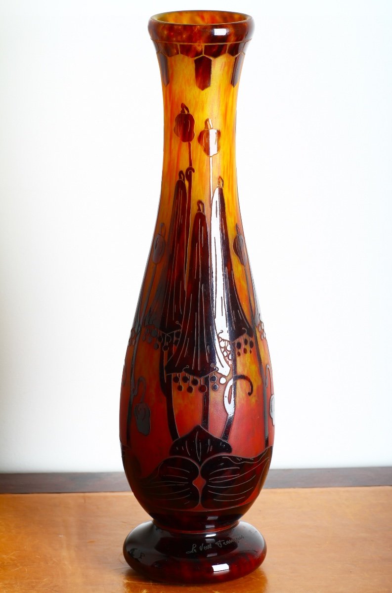 Très Grand Vase Aux Campanules Le Verre Français Charles Schneider 1922-1925 Art Deco - 55,5 cm-photo-6