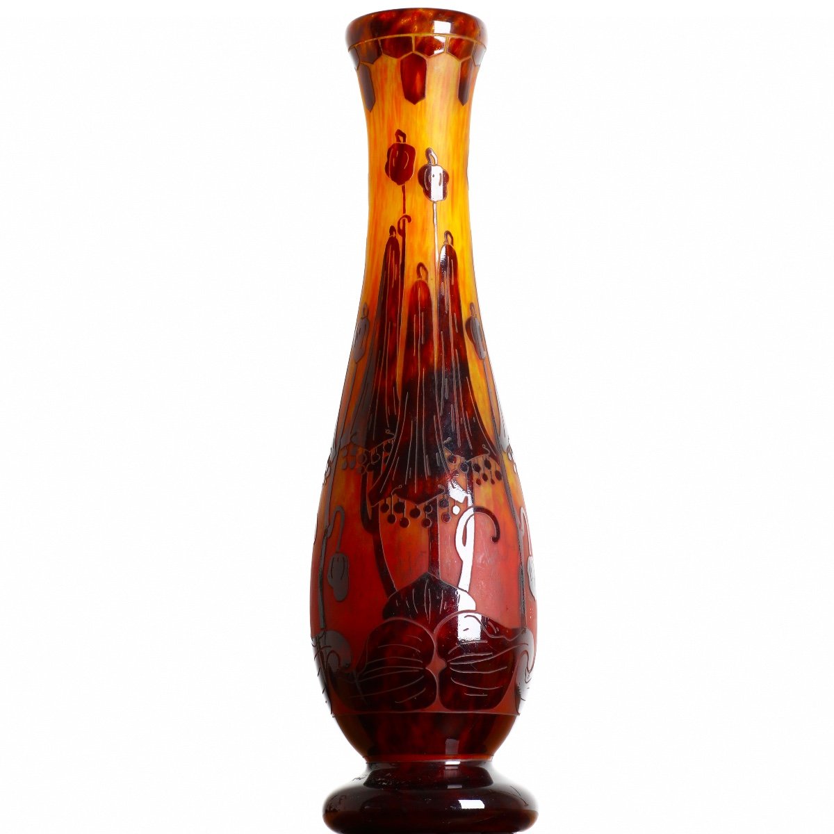 Très Grand Vase Aux Campanules Le Verre Français Charles Schneider 1922-1925 Art Deco - 55,5 cm