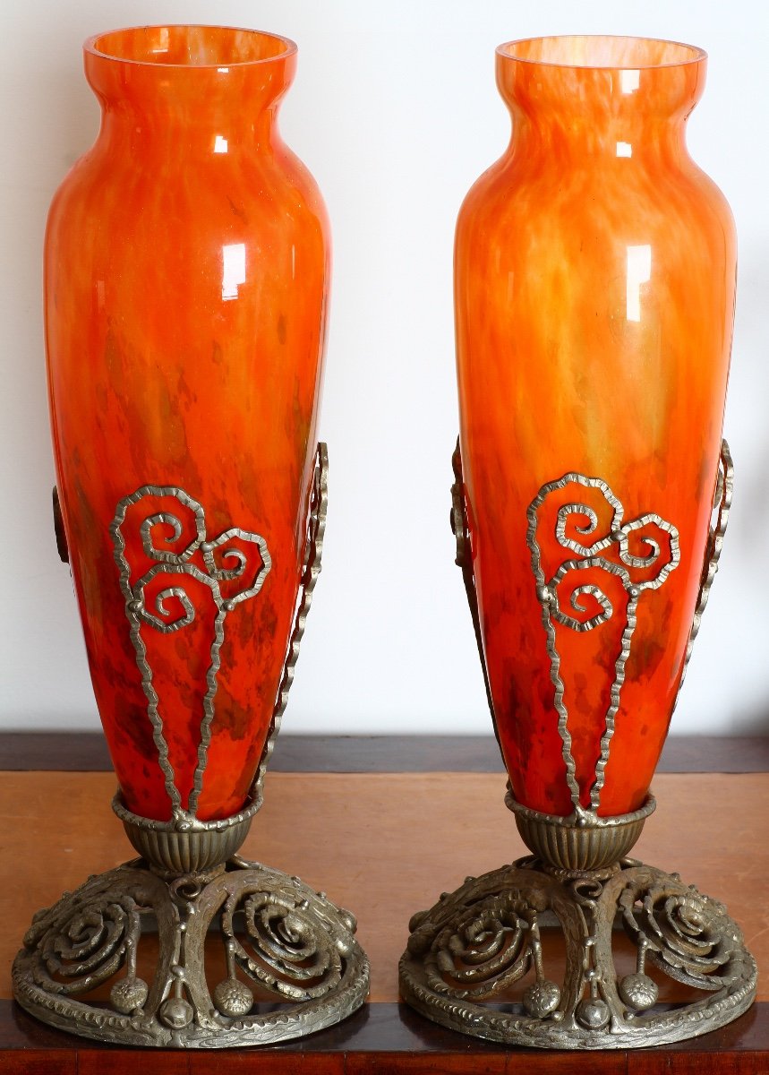 Paire De Grand Vases Charles Schneider & Vlieghe Art Deco Circa 1930-photo-4