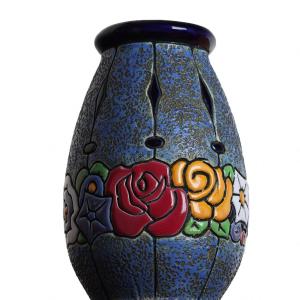 Ceramic Baluster Vase From Amphora Floral Decor - Art Deco 1930