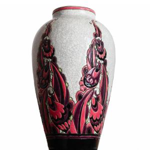 Grand Vase Boch Frères La Louvière Par Charles Catteau En Céramique - Art Deco 1930 