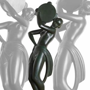 Large Sculpture "farandole Dancer With Tambourin" By Fayral, Pierre Le Faguays, Foundry Le Verrier - 1930 Art Deco