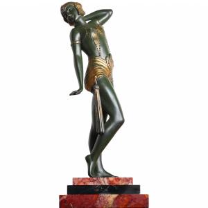 Sculpture Danseuse Orientale Mata Hari En Tenue Signée A. Leclerc Art Deco 1930