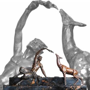 Rare et Imposante Sculpture en bronze "L' après-Midi d'Un Faune" Par Marcel Bouraine - Art Deco 1925