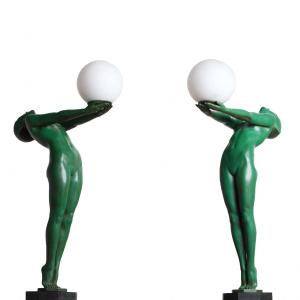 Pair Of Large Lumina 25,6" Lighting Lamp Sculptures By Le Verrier Era Fayral, Bouraine