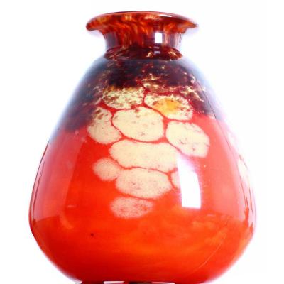 Glass Vase Signed Schneider Jades Pattern French Glass Art Deco