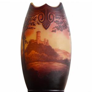 Important Vase Polylobé Ruines Godesberg Signé d'Argental Paul Nicolas Nancy 1920 Art Nouveau