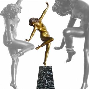 Grande Sculpture Bronze Danseuse Au Serpent De Claire Colinet 1880-1950 - Circa 1925 Art Deco