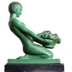 Sculpture d'édition ancienne Max Le Verrier La Cueillette Art Deco 1930 