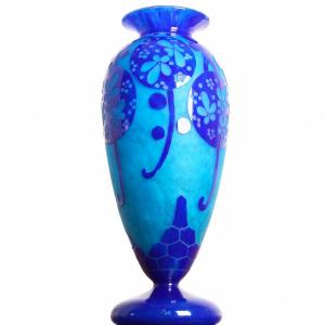 Vase Au Décor Azurette Charles Schneider, Le Verre Français Circa 1923