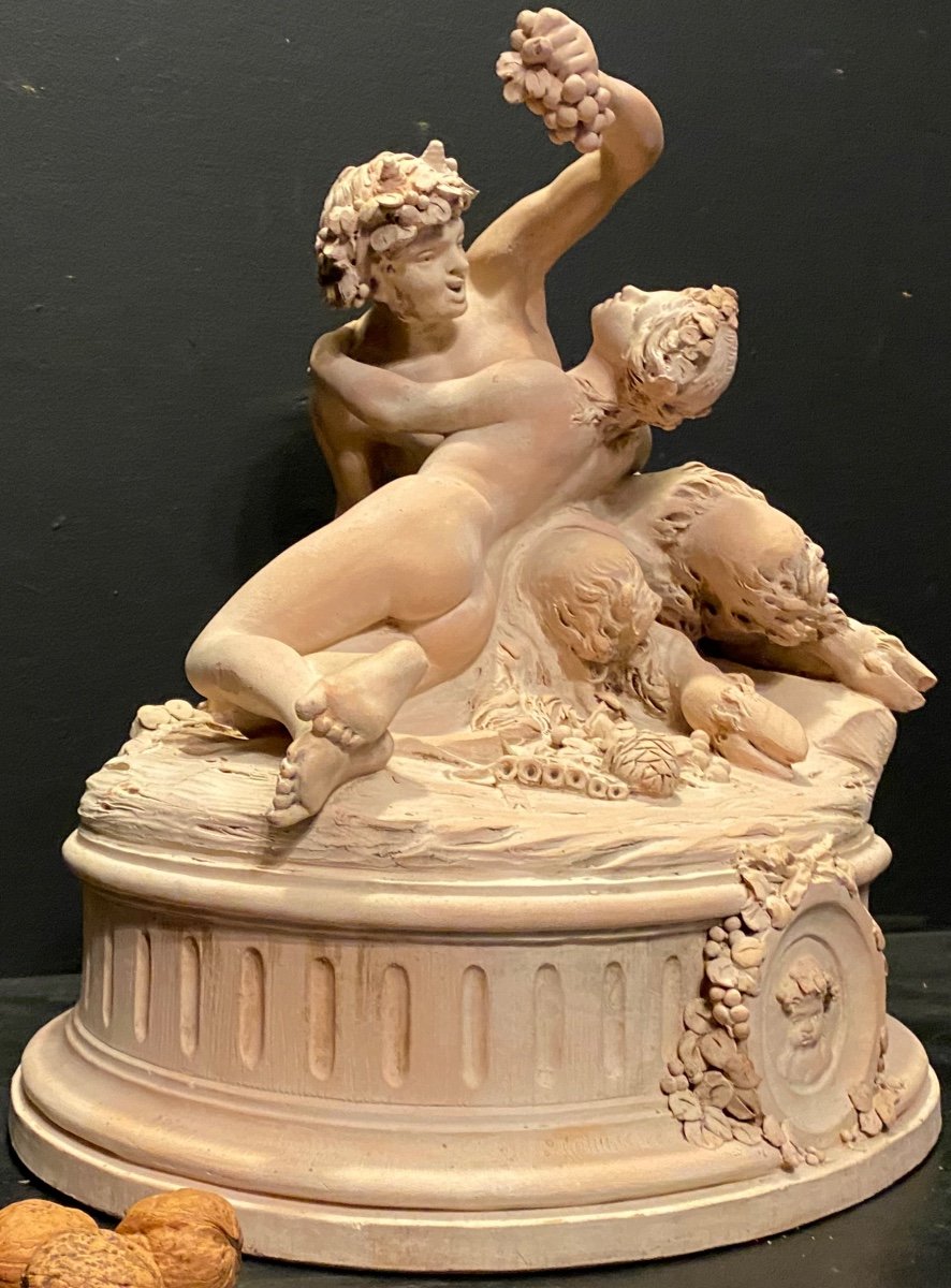 Satyr And Bacchante, Terracotta Signed Collodion