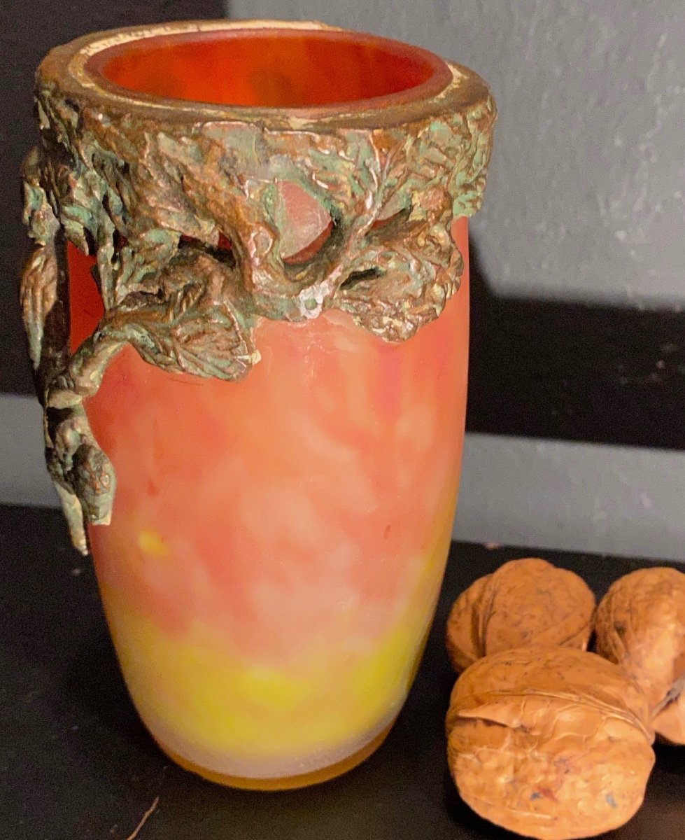 Daum Vase, Owl Model In Bronze-photo-2