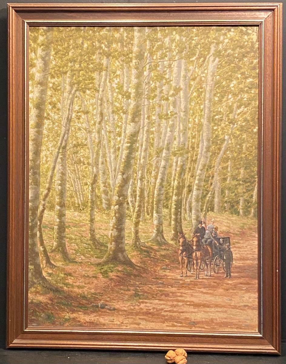 Painting, Painting Of A Stagecoach In The Forest.-photo-2