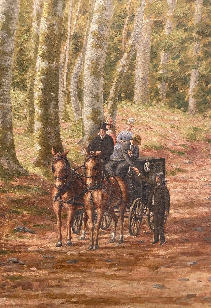 Painting, Painting Of A Stagecoach In The Forest.-photo-3