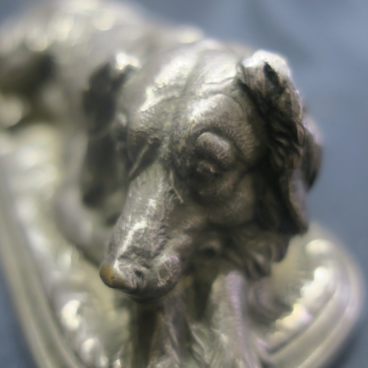 Dog Lying In Silver Bronze, Signed Hingre-photo-6