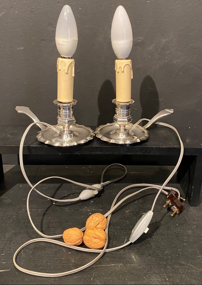 Pair Of Hand Candlesticks Mounted As Lamps-photo-2
