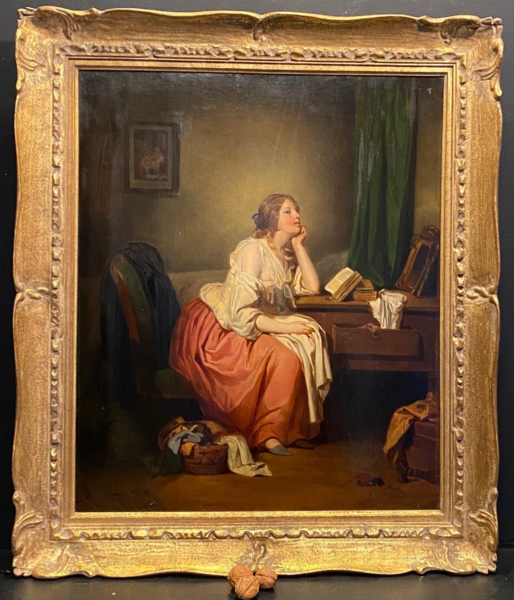 Painting, Painting "the Reader" Signed Baume-photo-2