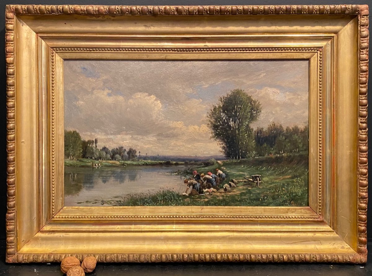 Painting, Painting The Washerwomen Signed F Perret-photo-2