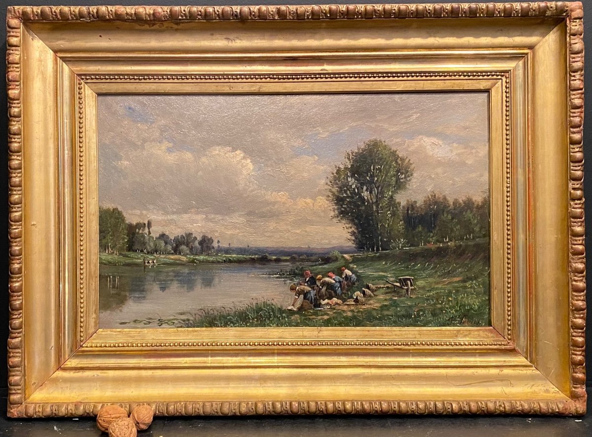 Peinture, Tableau  Les Lavandières Signé F Perret 