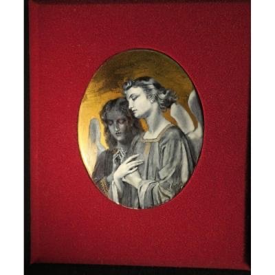 Peinture Sur Cuivre : Deux Anges-photo-4
