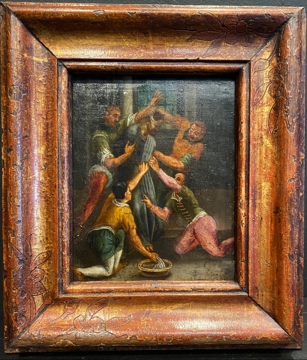 Painting "christ With Outrages", Painting On Copper From The 16th Century-photo-1