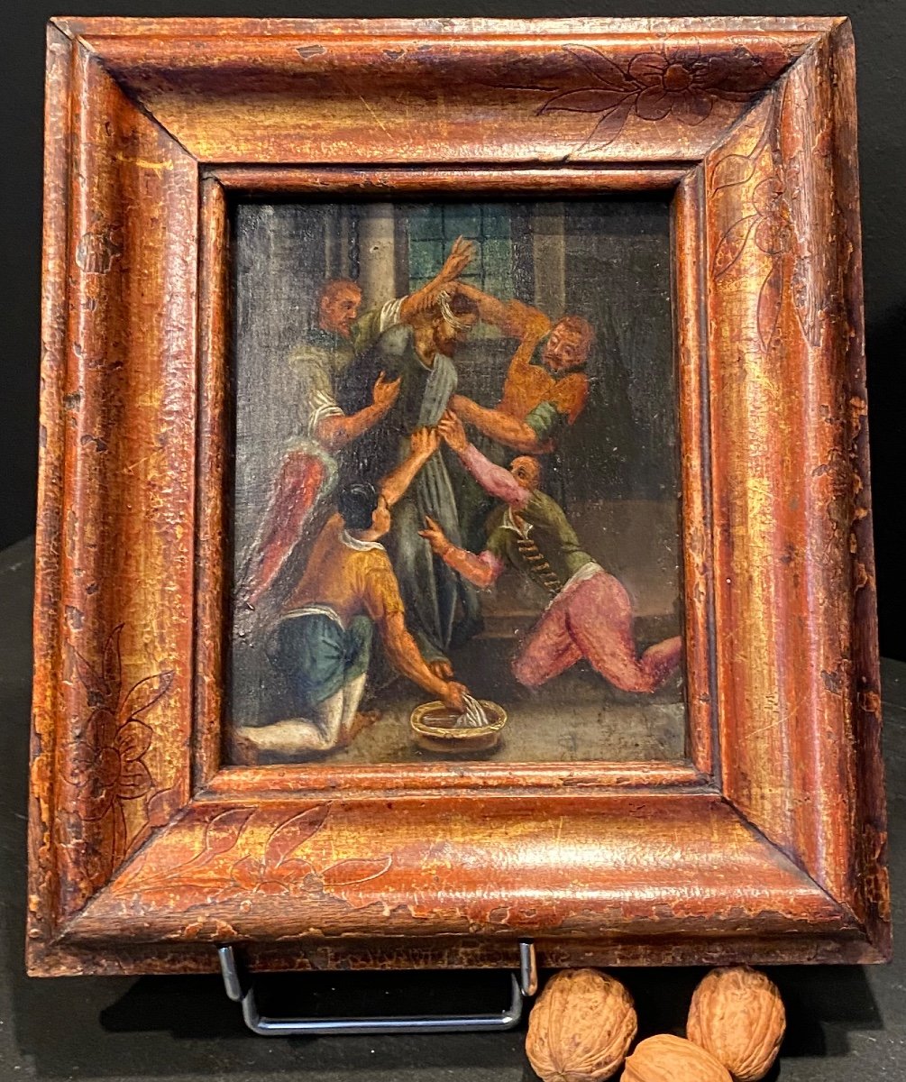 Painting "christ With Outrages", Painting On Copper From The 16th Century
