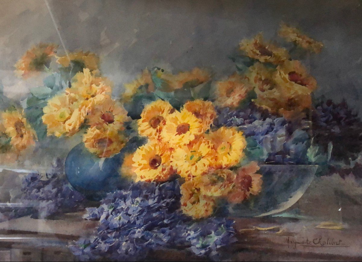 Tableau, Bouquet De Fleurs Signé Marguerite Chalibert-photo-1