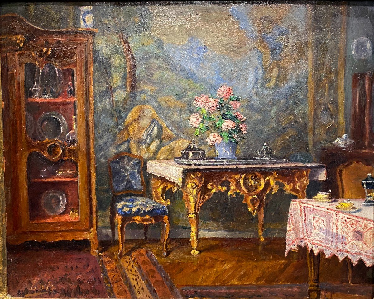 Table, Painting Signed Maurice Loir-photo-2