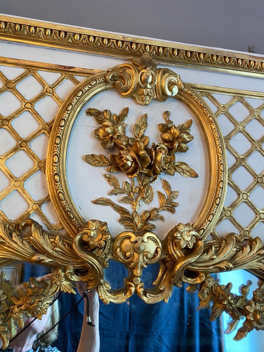 Very Large Mirror, Glass In Painted And Gilded Wood-photo-3