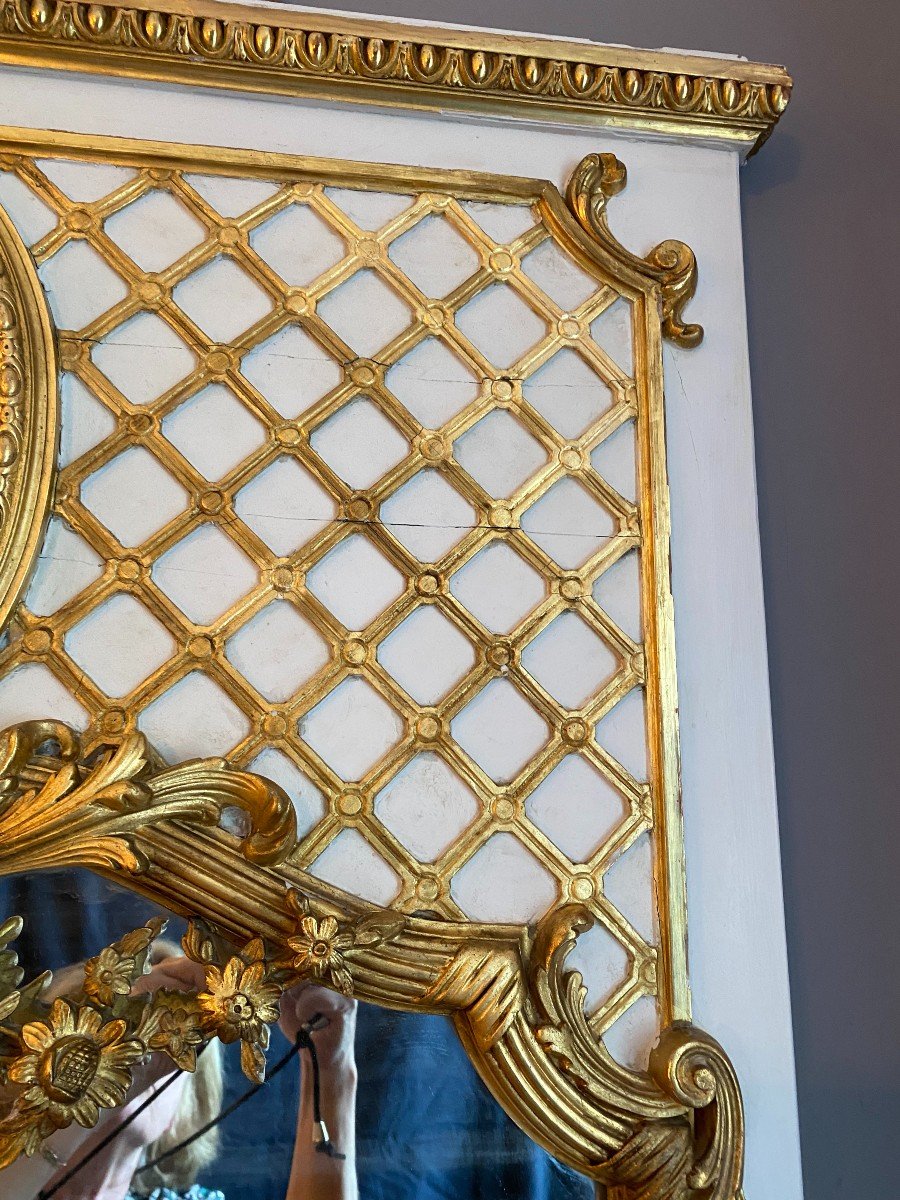 Very Large Mirror, Glass In Painted And Gilded Wood-photo-4